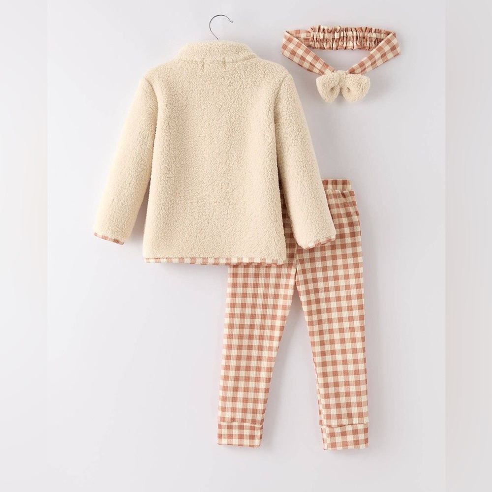 Rylee Faith Designs Furry Pumpkin Fleece Jacket Pants Headband Set 2T 3T 4 5 6 - Picture 9 of 9